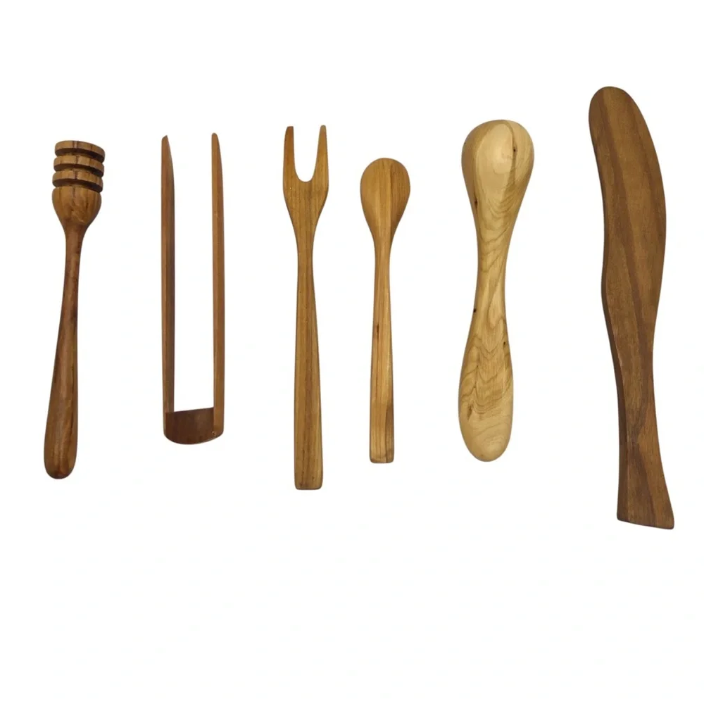 Artisan Handcrafted Wood Charcuterie Serving Utensils Spoon Spreader Tongs Fork
